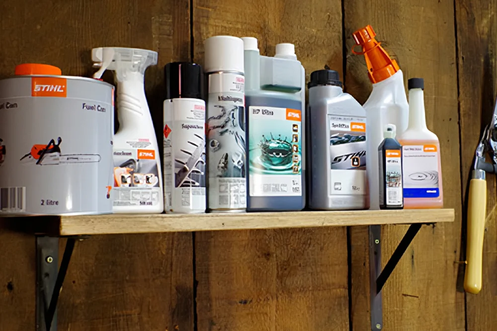 STIHL Oil and STIHL lubricant displayed in shelf